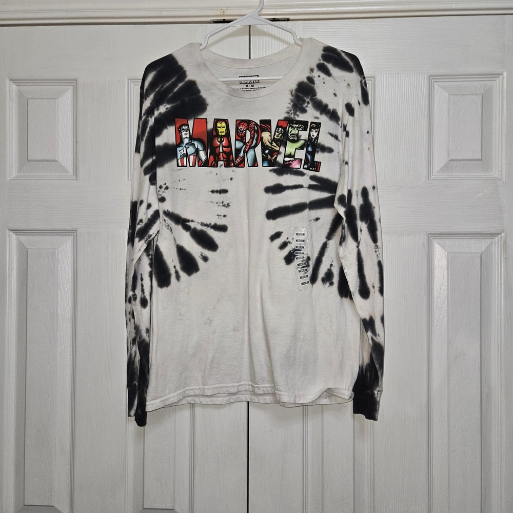 Marvel Avengers Tie Dye Long Sleeve Graphic T-Shirt Mens Medium Comic Print
